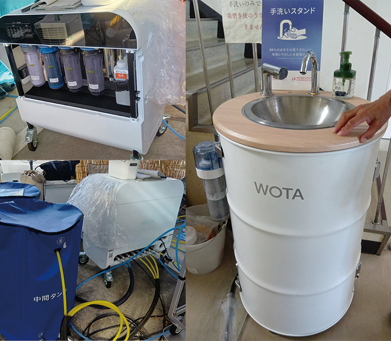 ポータブル水再生プラントを使った手洗い・給水スタンド